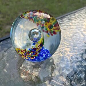 WOW 3" Handblown Studio Art Glass Swirl Abstract Controlled Bubble Paperweight